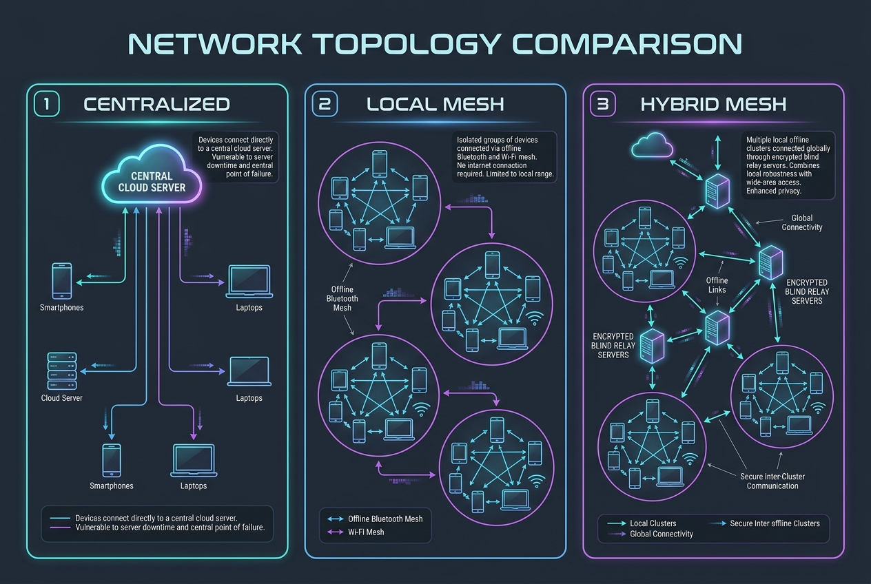 Centralized Star Topology vs Decentralized Mesh Network